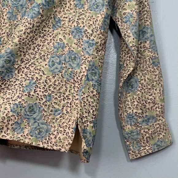 Womens Size Large Leopard Floral Faux Suede Button Up Shirt Safari Old Money - Picture 4 of 7